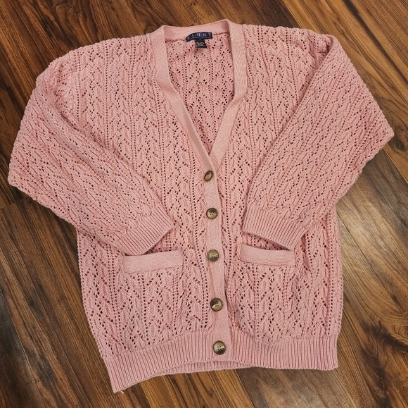 Vintage Renny Crochet Knit Button Sweater  Cardigan Ramie/Cotton Blend - Picture 1 of 11